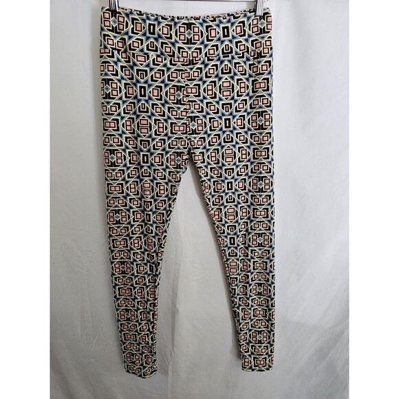 LuLaRoe Leggings Tall & Curvy Geometric Print Blue Pink Yellow Soft Stretch Pant - Picture 1 of 8